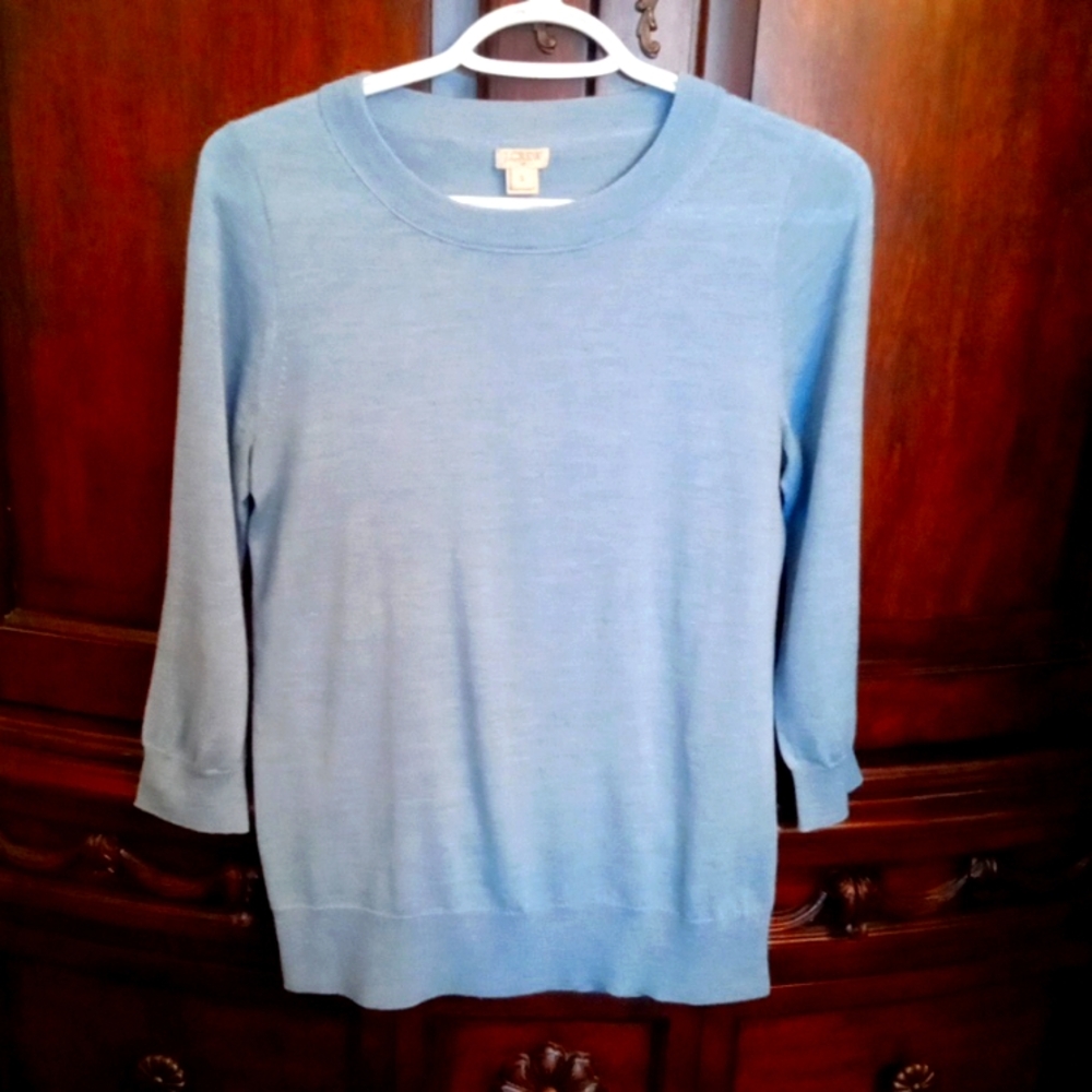 J Crew Women's Blue Merino Wool Crew Neck Pullover Sweater Small